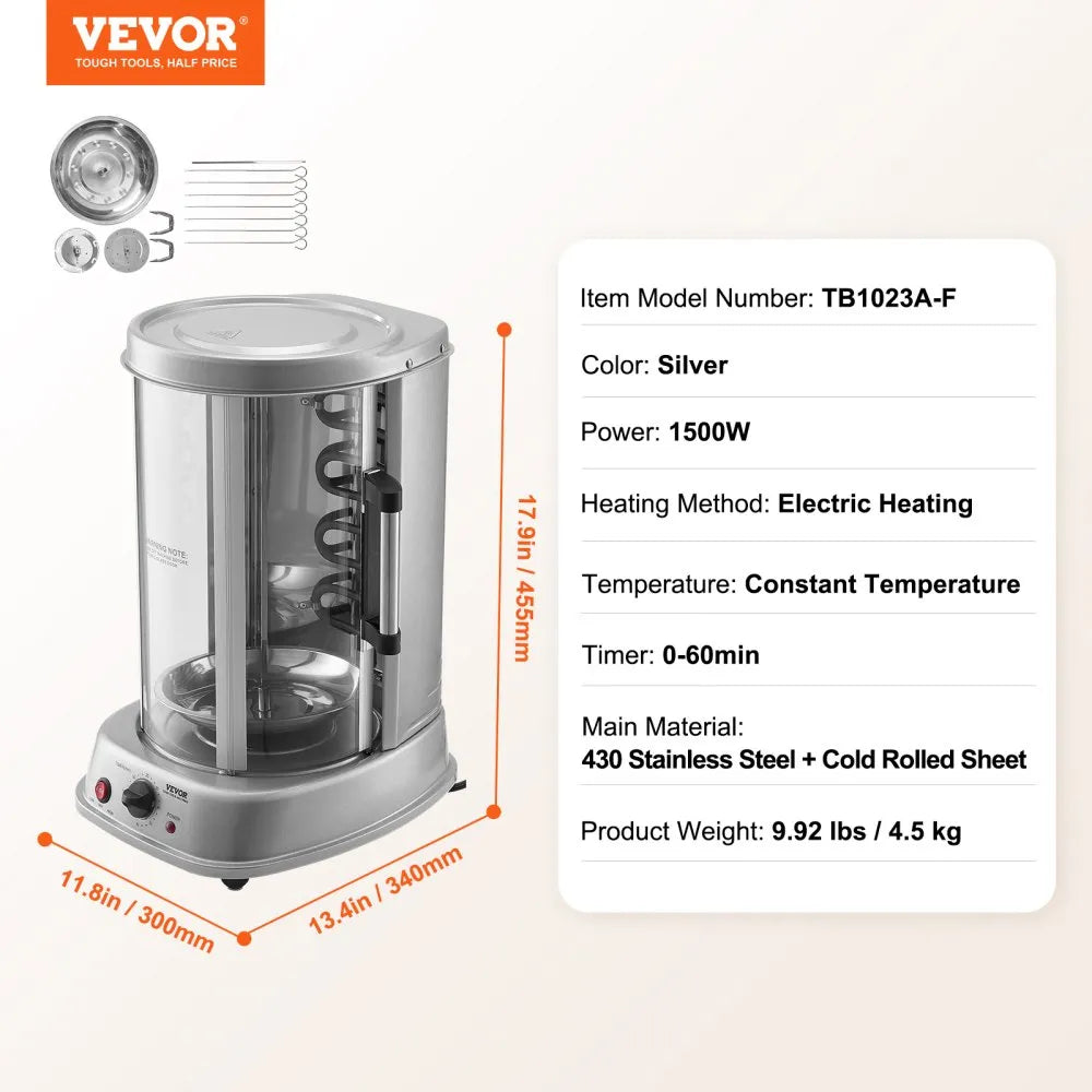 VEVOR Electric Shawarma Grill Machine – Stainless Steel Vertical Rotisserie